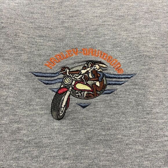 Harley Davidson Wile E Coyote Motorcycle Henley Gray T-Shirt Men's Size Large - Picture 3 of 9